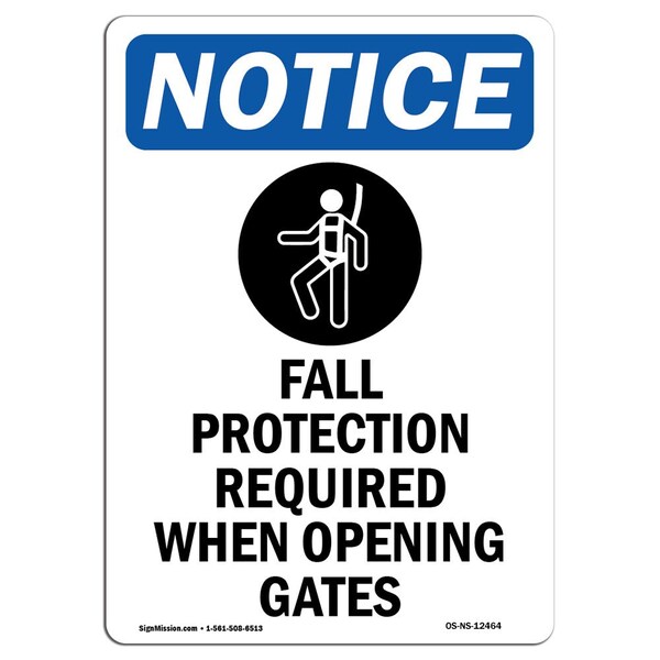 Signmission OSHA Sign, Fall Protection Required, 14in X 10in Plastic, 10" W, 14" H, Portrait, P-1014-V-12464 OS-NS-P-1014-V-12464 - main